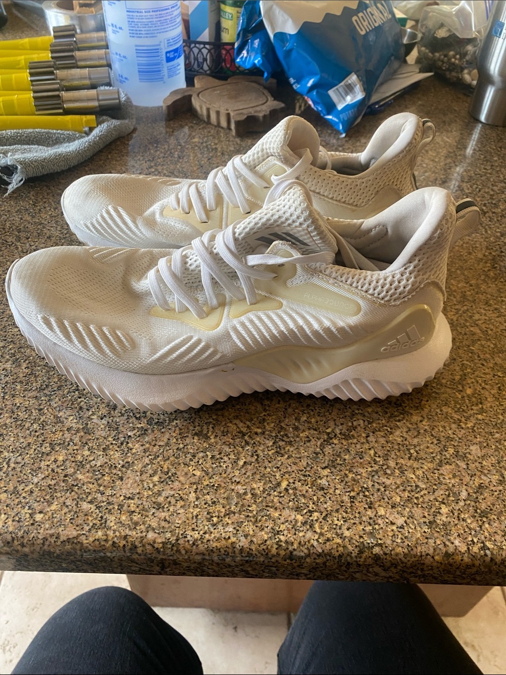 adidas Cream/Light Yellow Knit Running Shoes